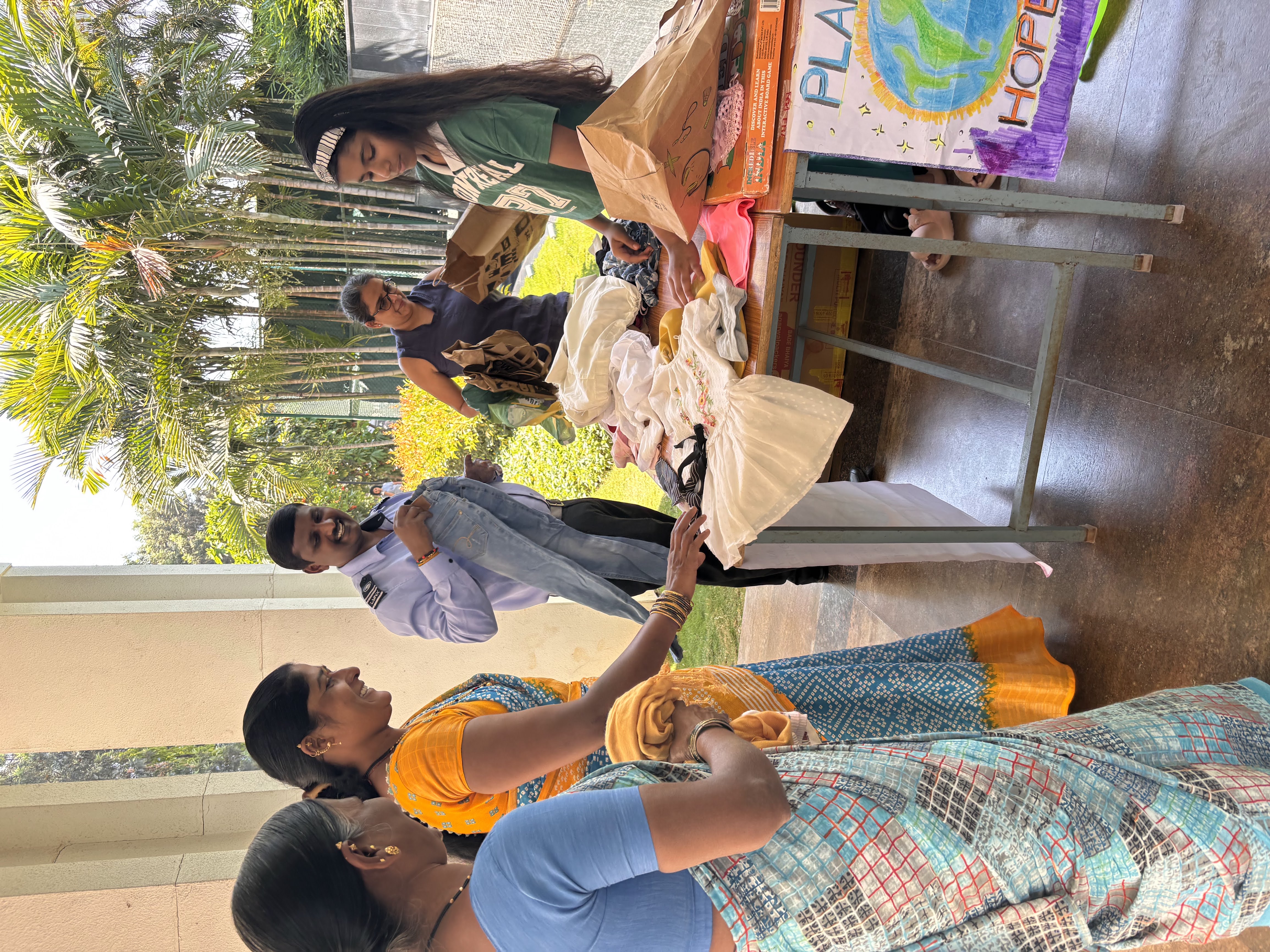 Handing out donations